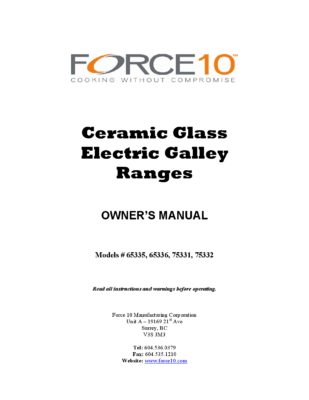 Force 10 Ceramic Glass Electric Range Manual