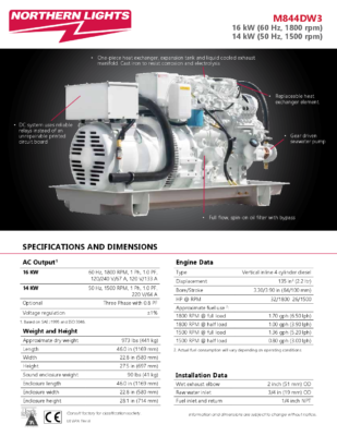 Generator Northern Lights 14 kW (50 Hz, 1500 rpm) 844DW3