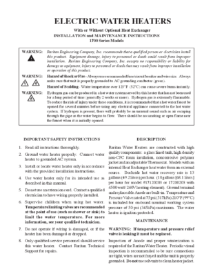 Water heater 1700 Series Manual